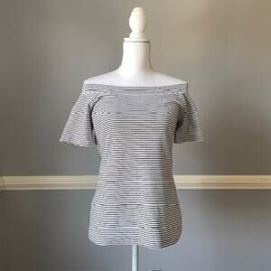 J.Crew Large Off Shoulder Navy Stripe Top Cotton Stretch Breton Tee French Girl